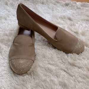 Stuart Weitzman Tan with Rose Gold Rhinestones Ballet Flats Size 10 M